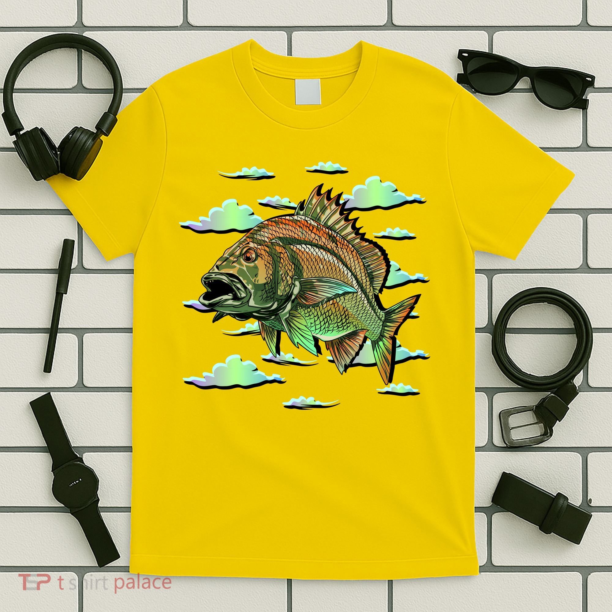 Bass Fishing Illustration River Hook T-Shirt