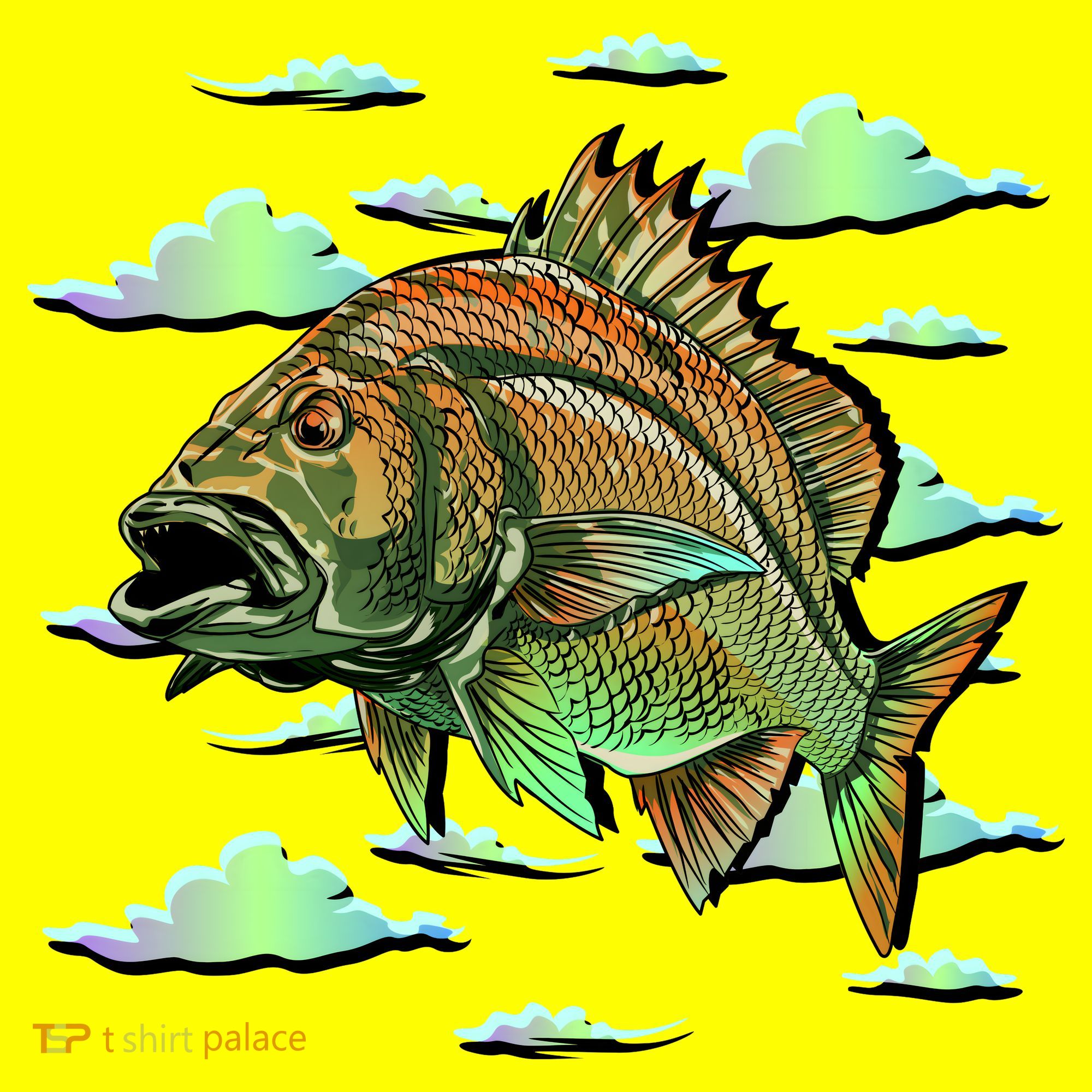 Bass Fishing Illustration River Hook T-Shirt