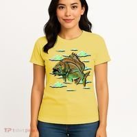 Bass Fishing Illustration River Hook Women's T-Shirt thumb 4