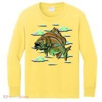 Bass Fishing Illustration River Hook Kids Long Sleeve Shirt thumb 0
