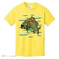 Bass Fishing Illustration River Hook Kids T-Shirt thumb 0