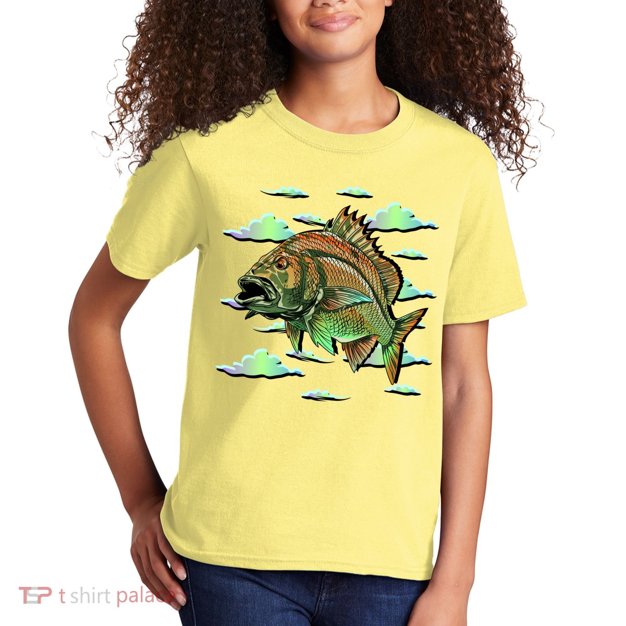 Bass Fishing Illustration River Hook Kids T-Shirt