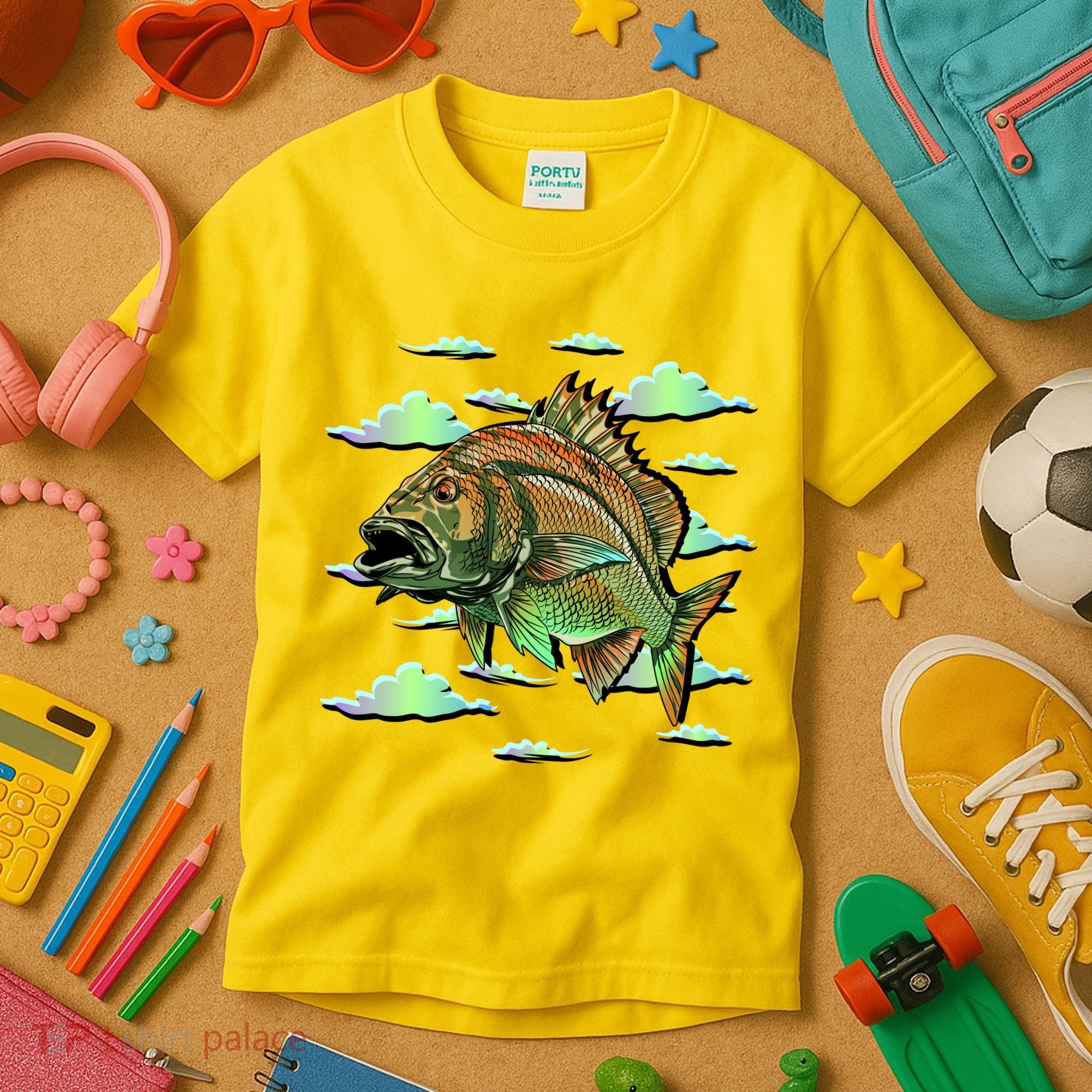 Bass Fishing Illustration River Hook Kids T-Shirt
