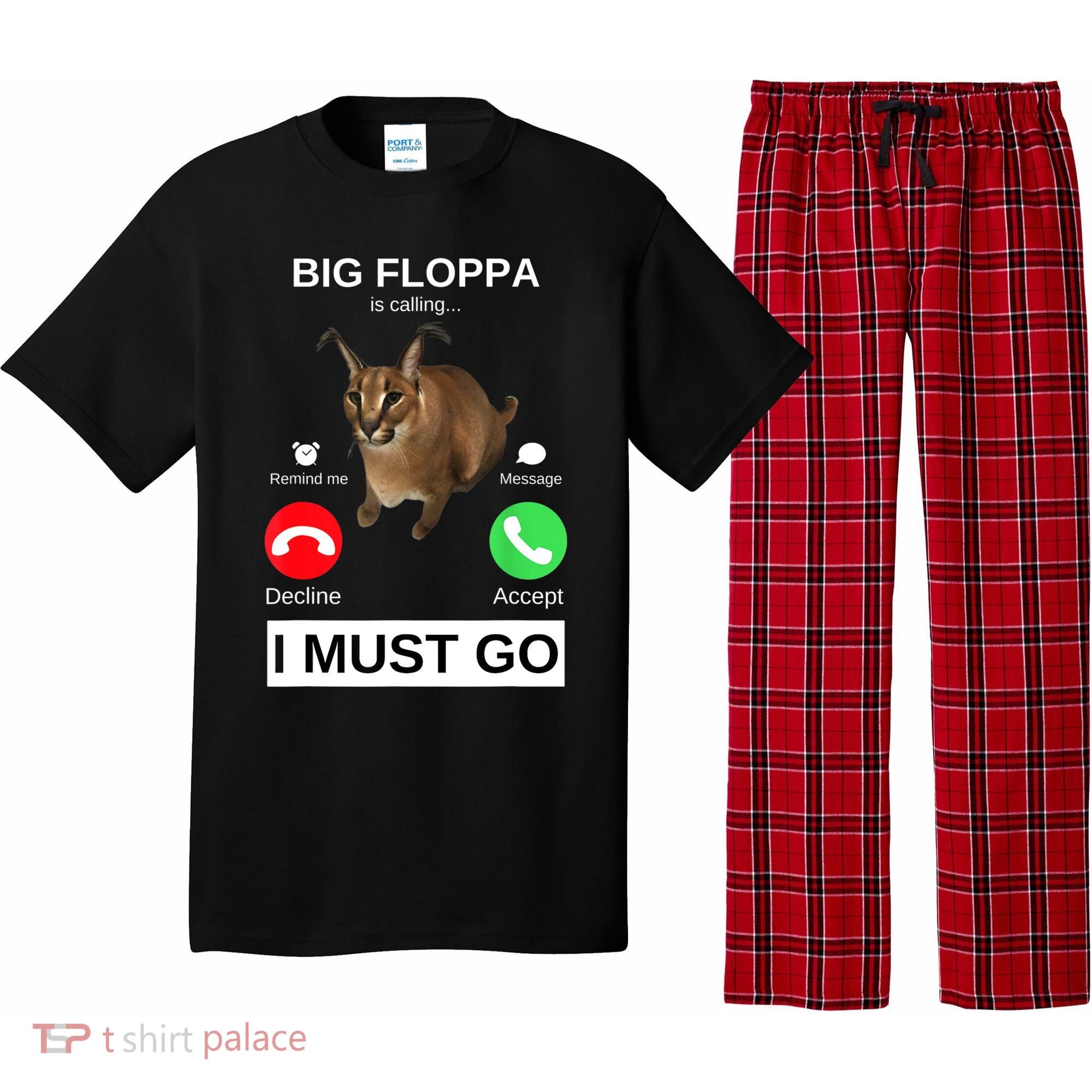 Big Floppa Is Calling Funny Caracal Big Cat Meme Pajama Set
