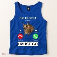Big Floppa Is Calling Funny Caracal Big Cat Meme Tank Top thumb 2