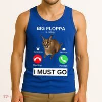 Big Floppa Is Calling Funny Caracal Big Cat Meme Tank Top thumb 3