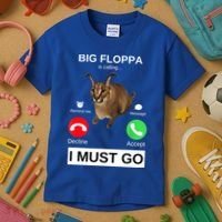 Big Floppa Is Calling Funny Caracal Big Cat Meme Kids T-Shirt thumb 3