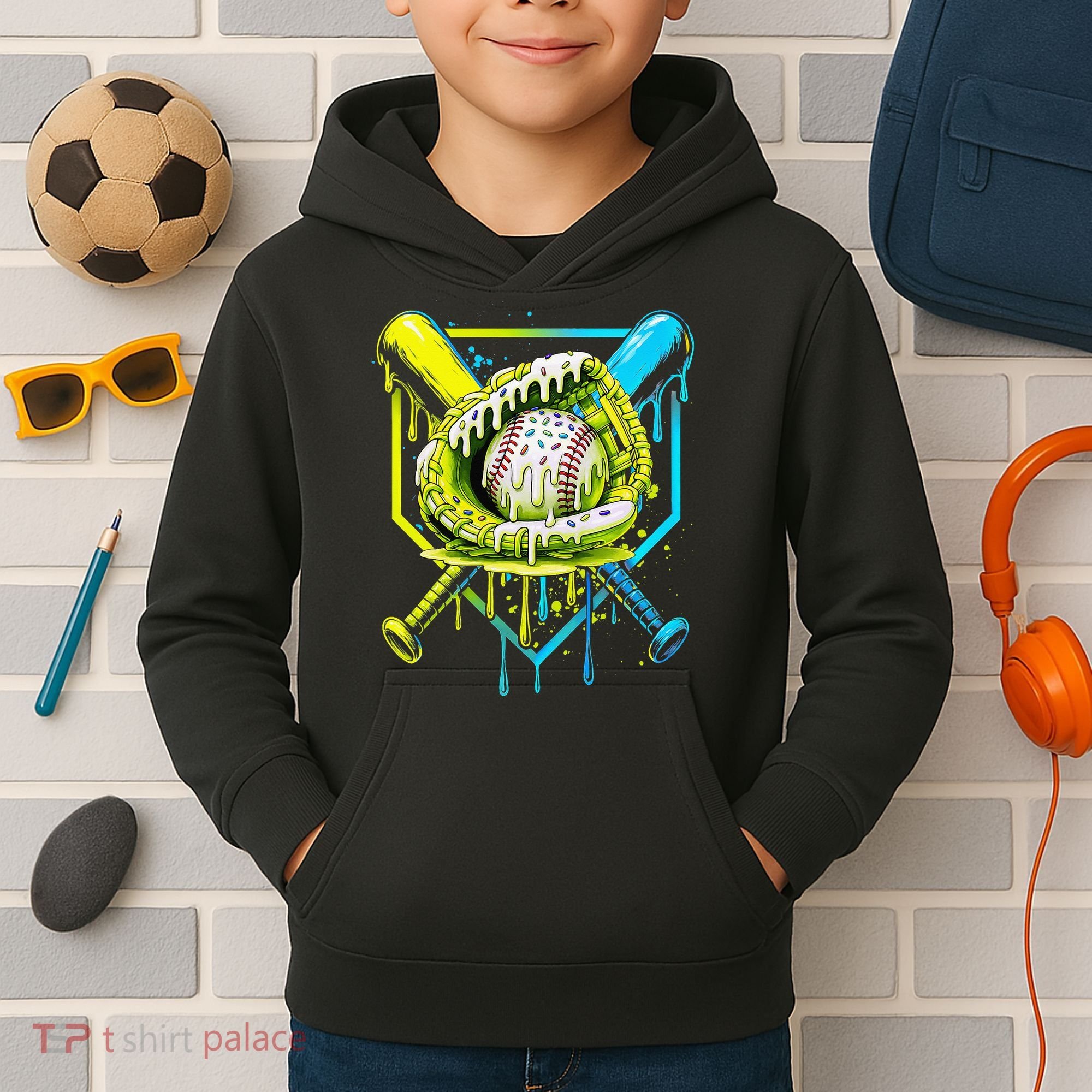 Baseball  For Ice Cream Cute Baseball 2 Gift Kids Hoodie