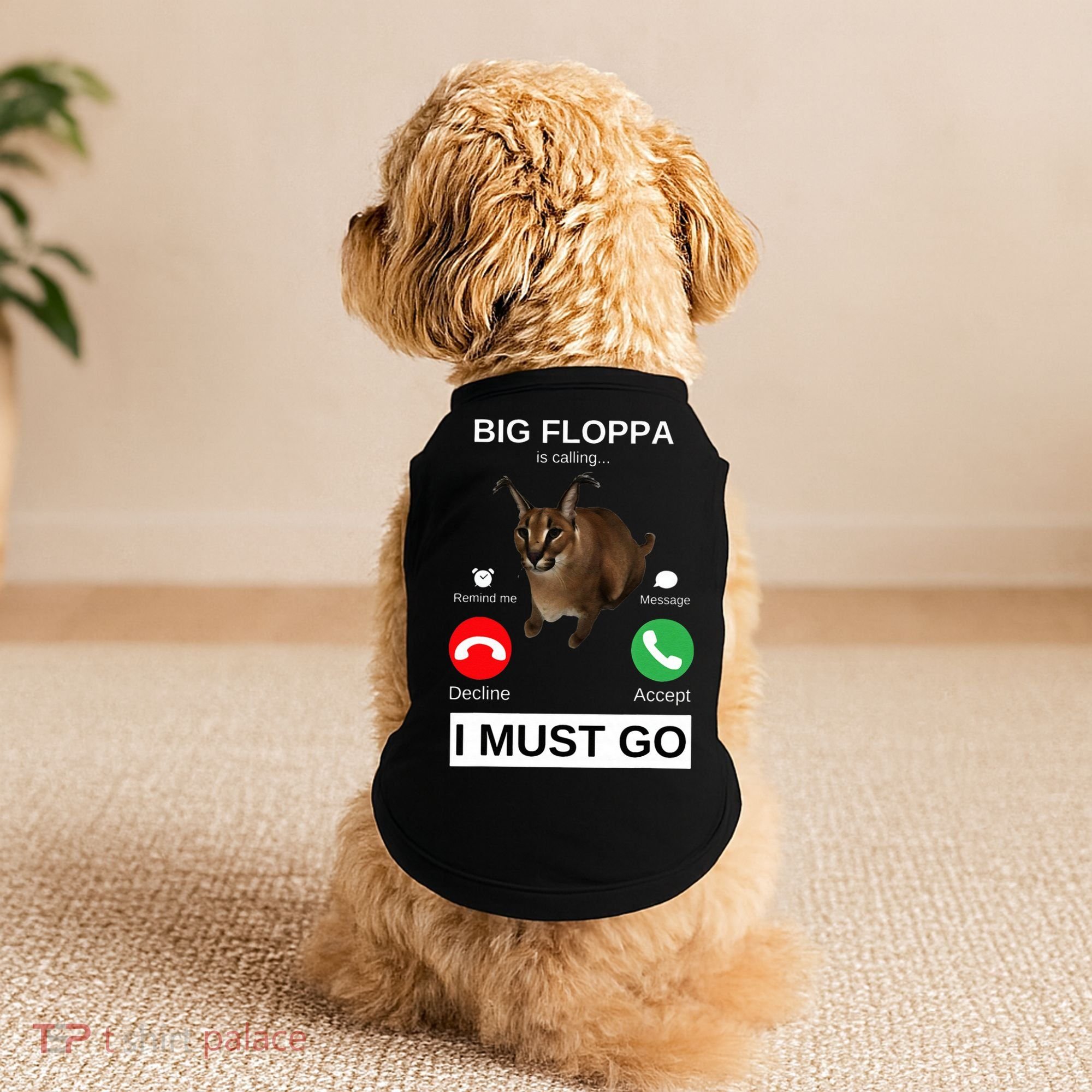 Big Floppa Is Calling Funny Caracal Big Cat Meme Doggie Tank