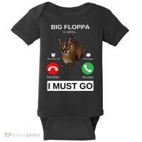 Big Floppa Is Calling Funny Caracal Big Cat Meme Baby Bodysuit thumb 0