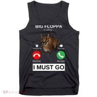 Big Floppa Is Calling Funny Caracal Big Cat Meme Tank Top thumb 0