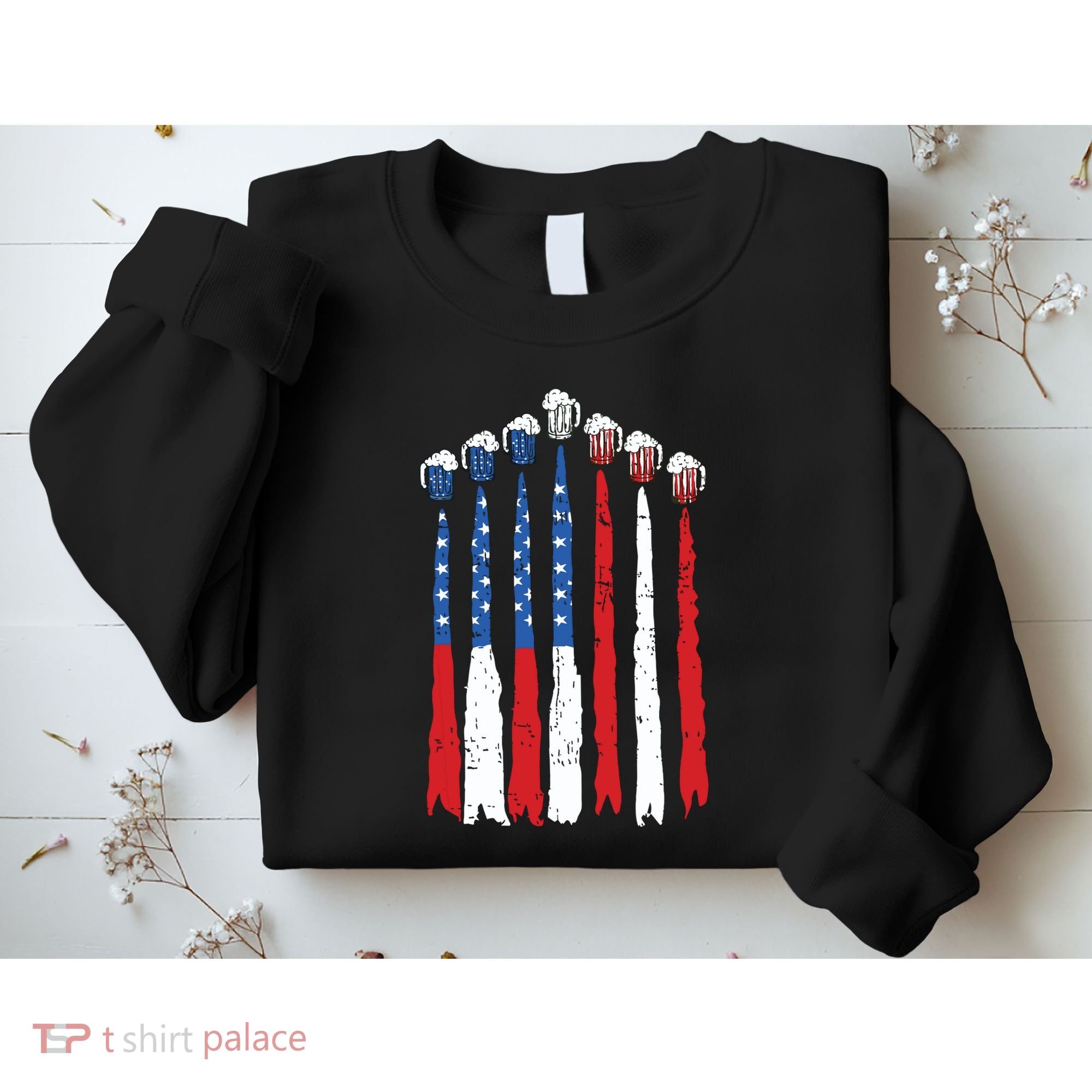 Beer Fighter Jet American Flag Usa 4th Of July Drinking Beer Sweatshirt