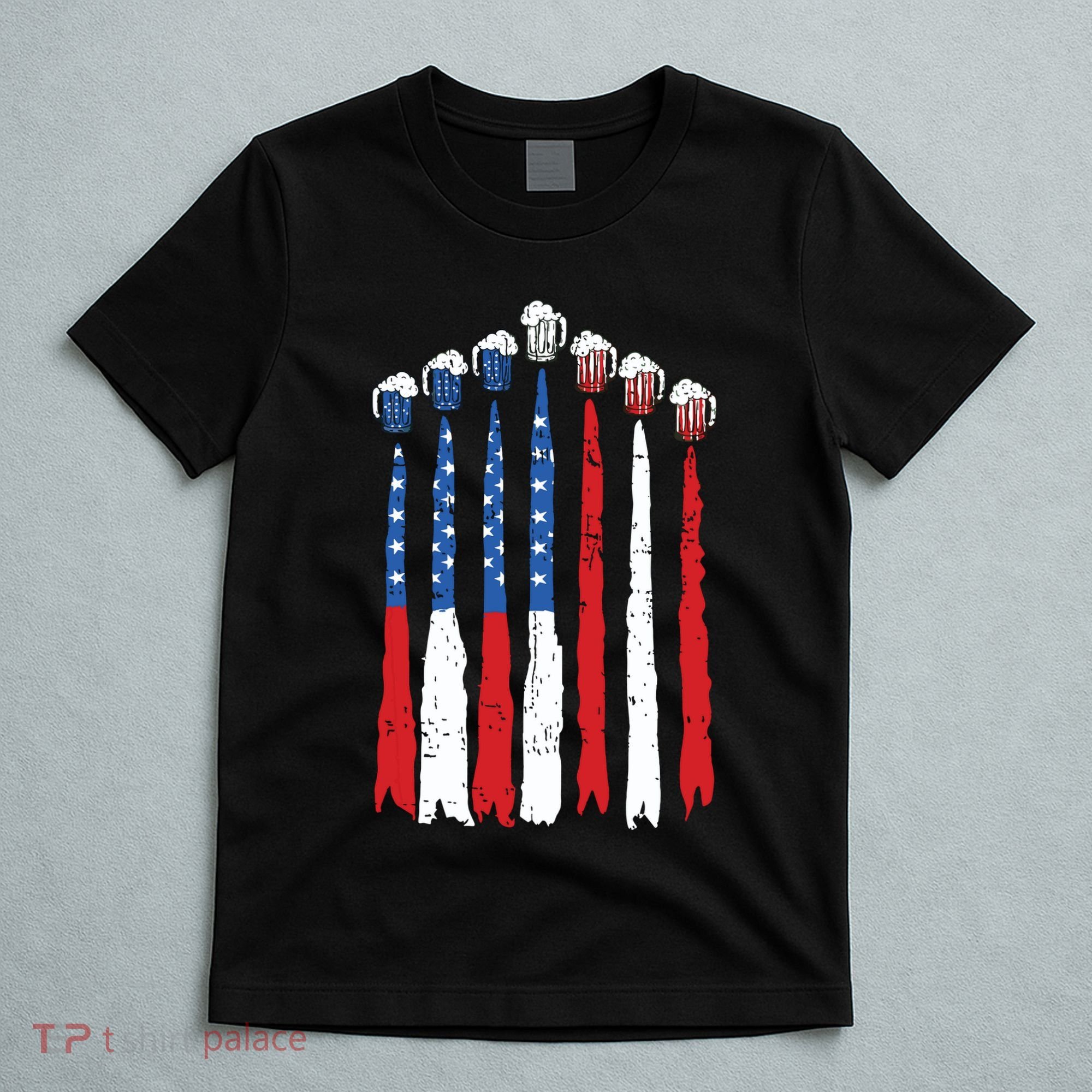 Beer Fighter Jet American Flag Usa 4th Of July Drinking Beer T-Shirt
