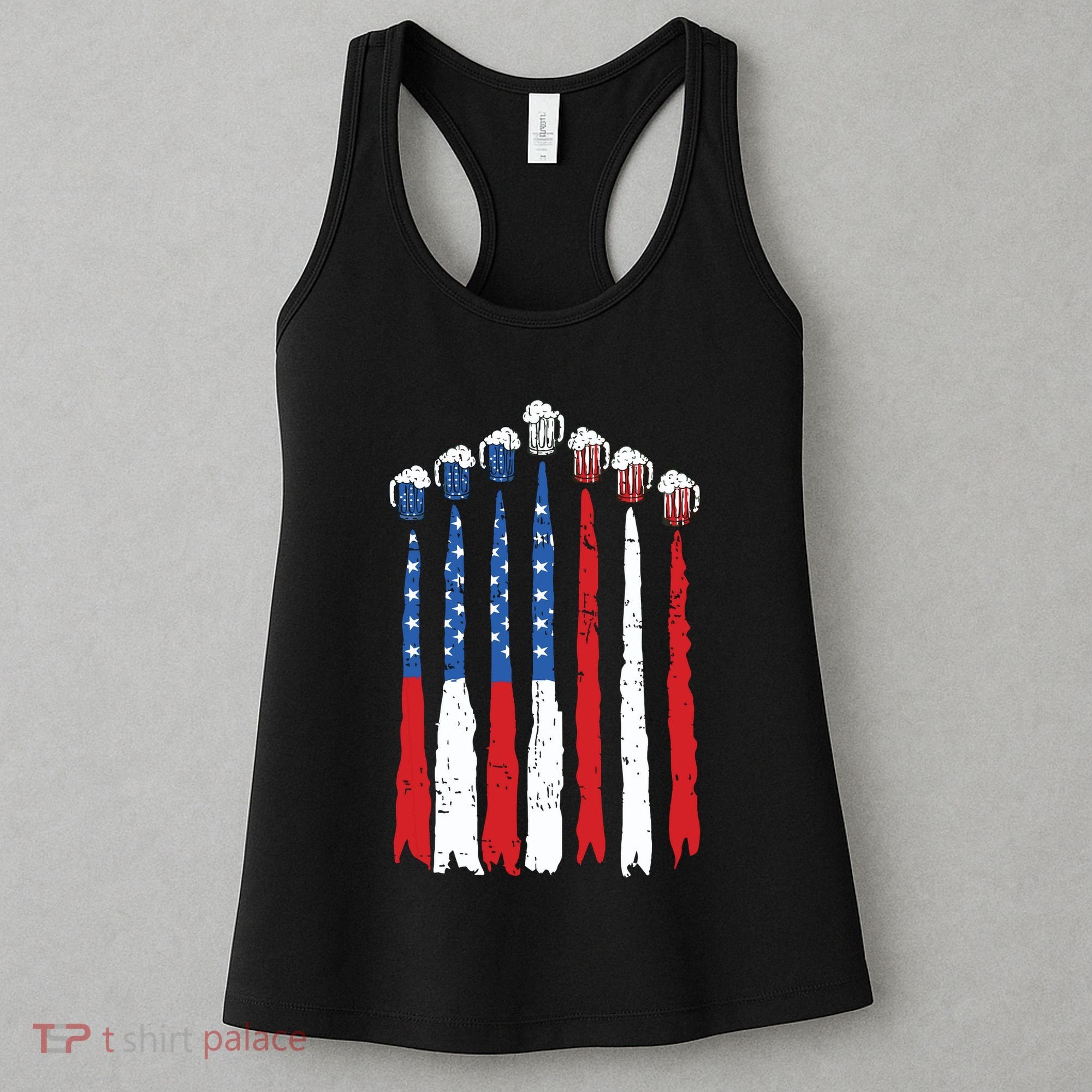 Beer Fighter Jet American Flag Usa 4th Of July Drinking Beer Women's Tank Top