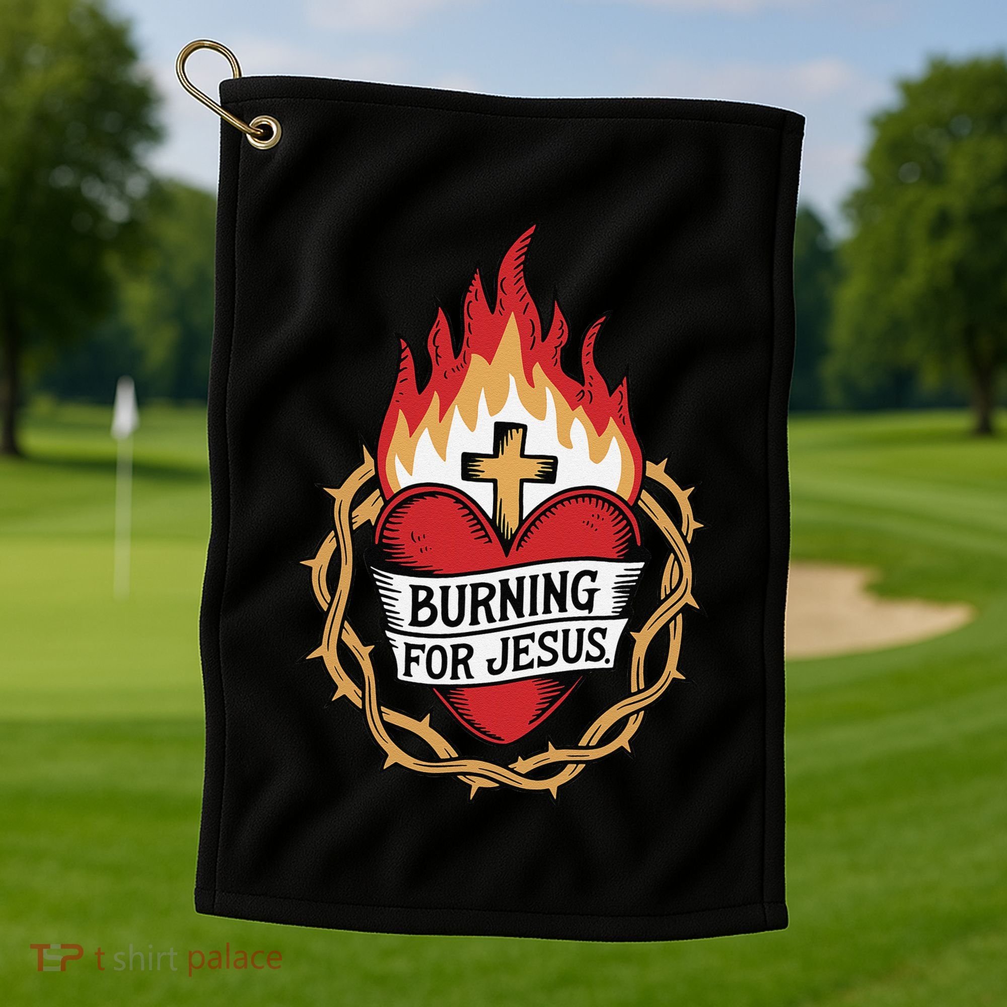 Burning For Jesus Heart Golf Towel