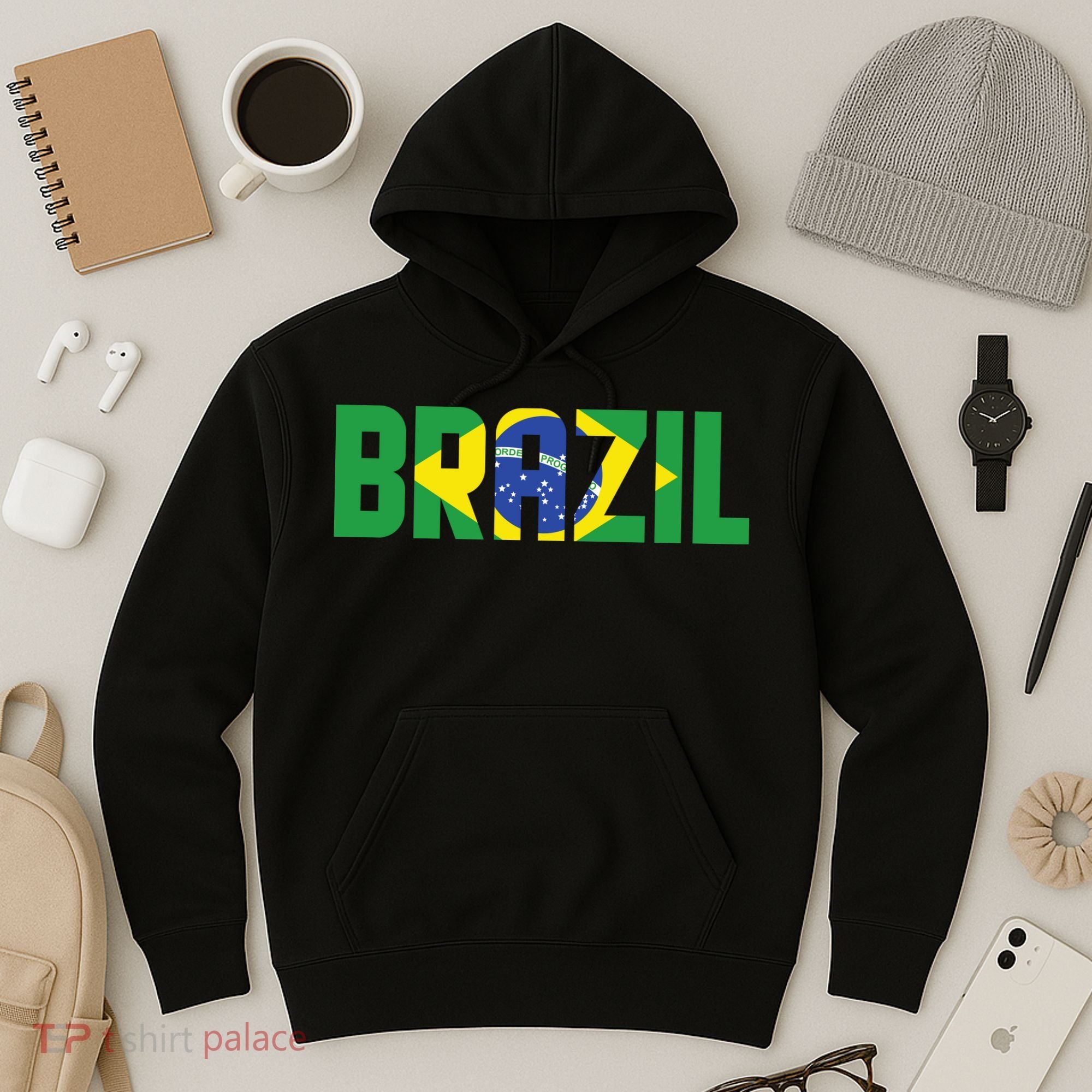 Brazil Flag Lettering Bold Graphic Apparel Hoodie