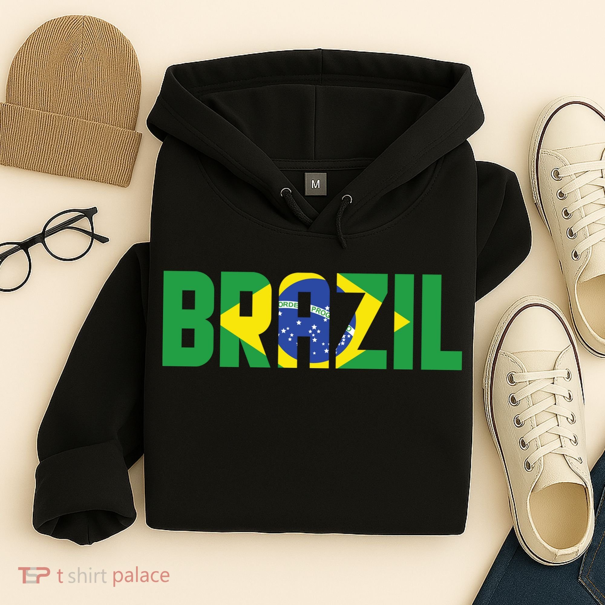 Brazil Flag Lettering Bold Graphic Apparel Hoodie