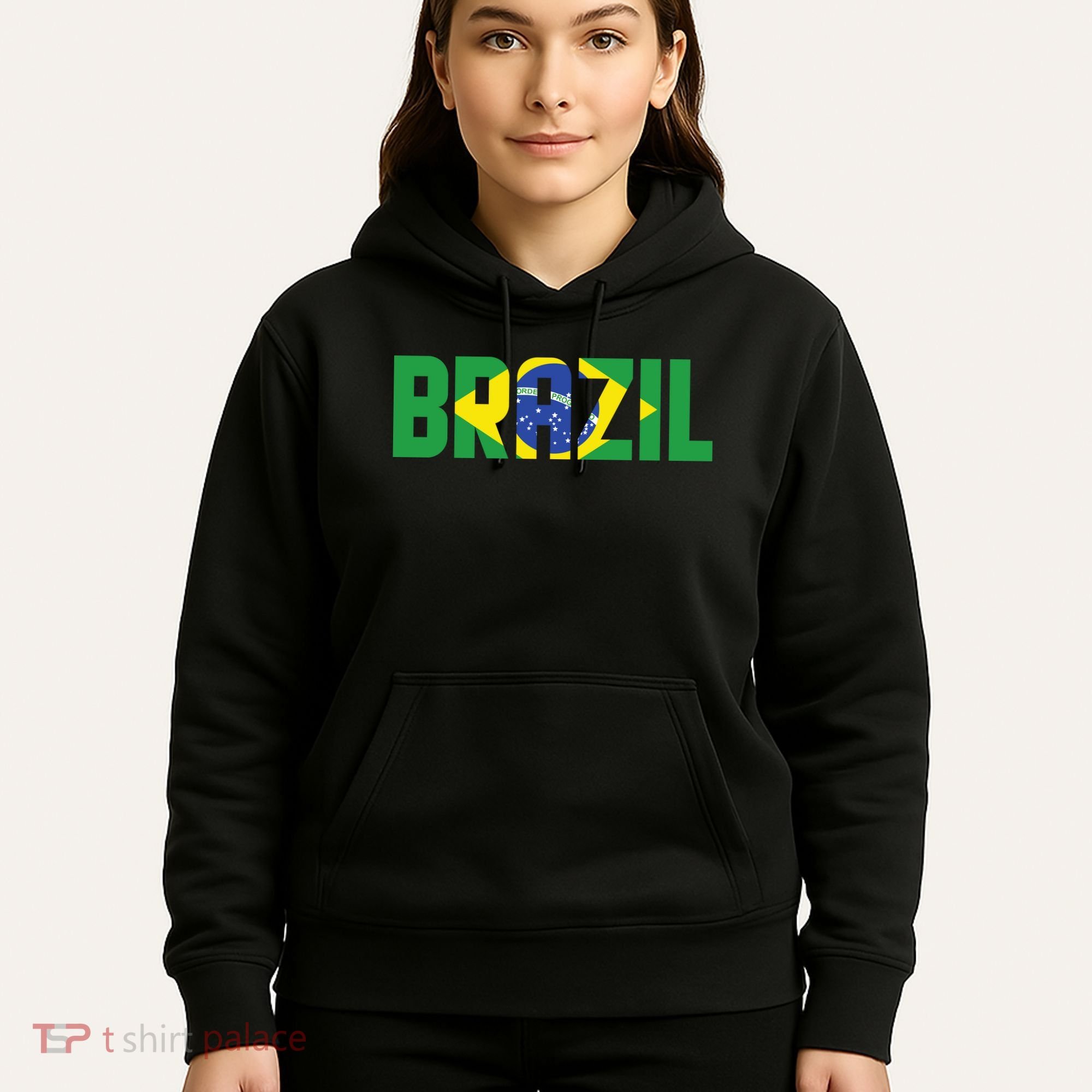 Brazil Flag Lettering Bold Graphic Apparel Hoodie