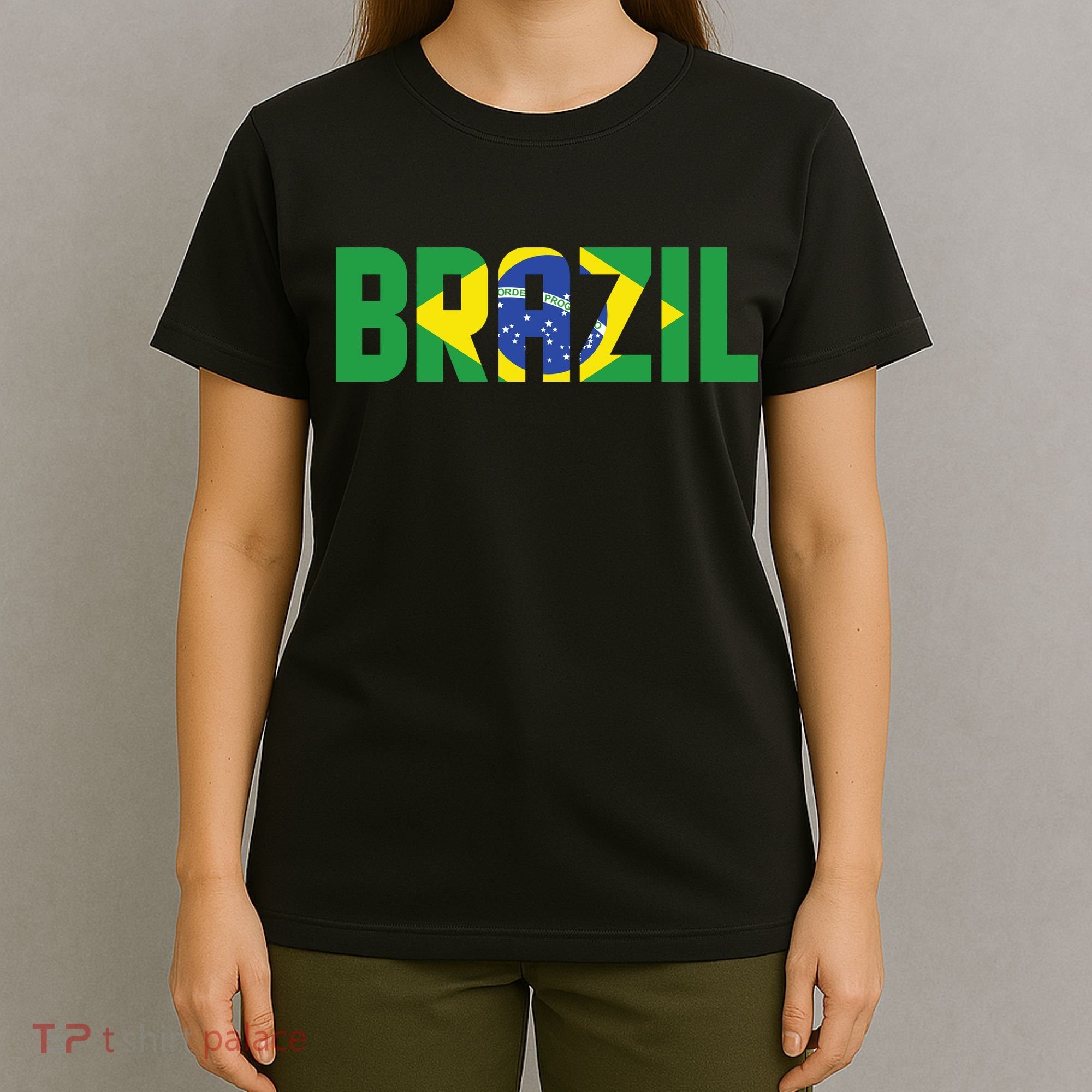 Brazil Flag Lettering Bold Graphic Apparel T-Shirt