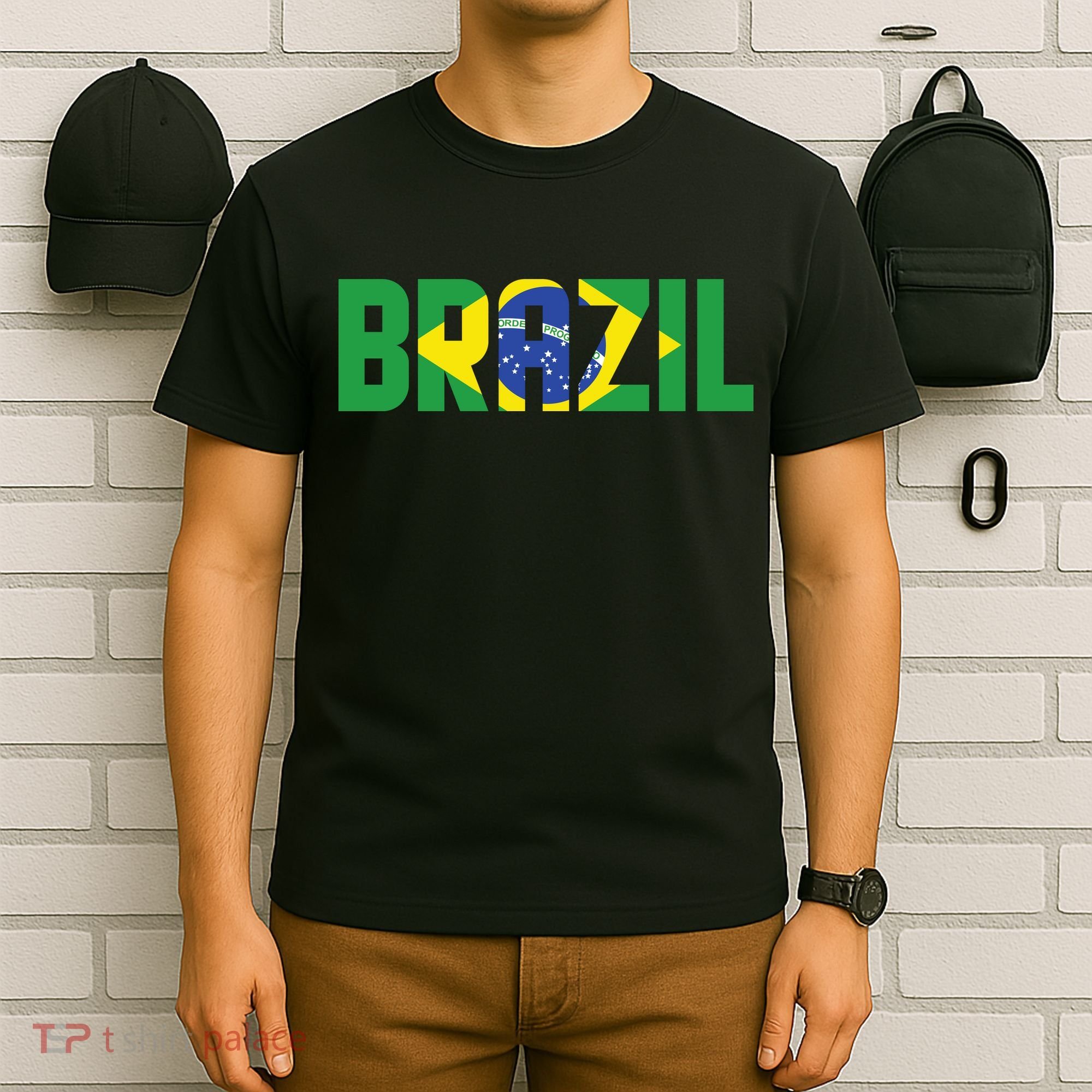 Brazil Flag Lettering Bold Graphic Apparel T-Shirt