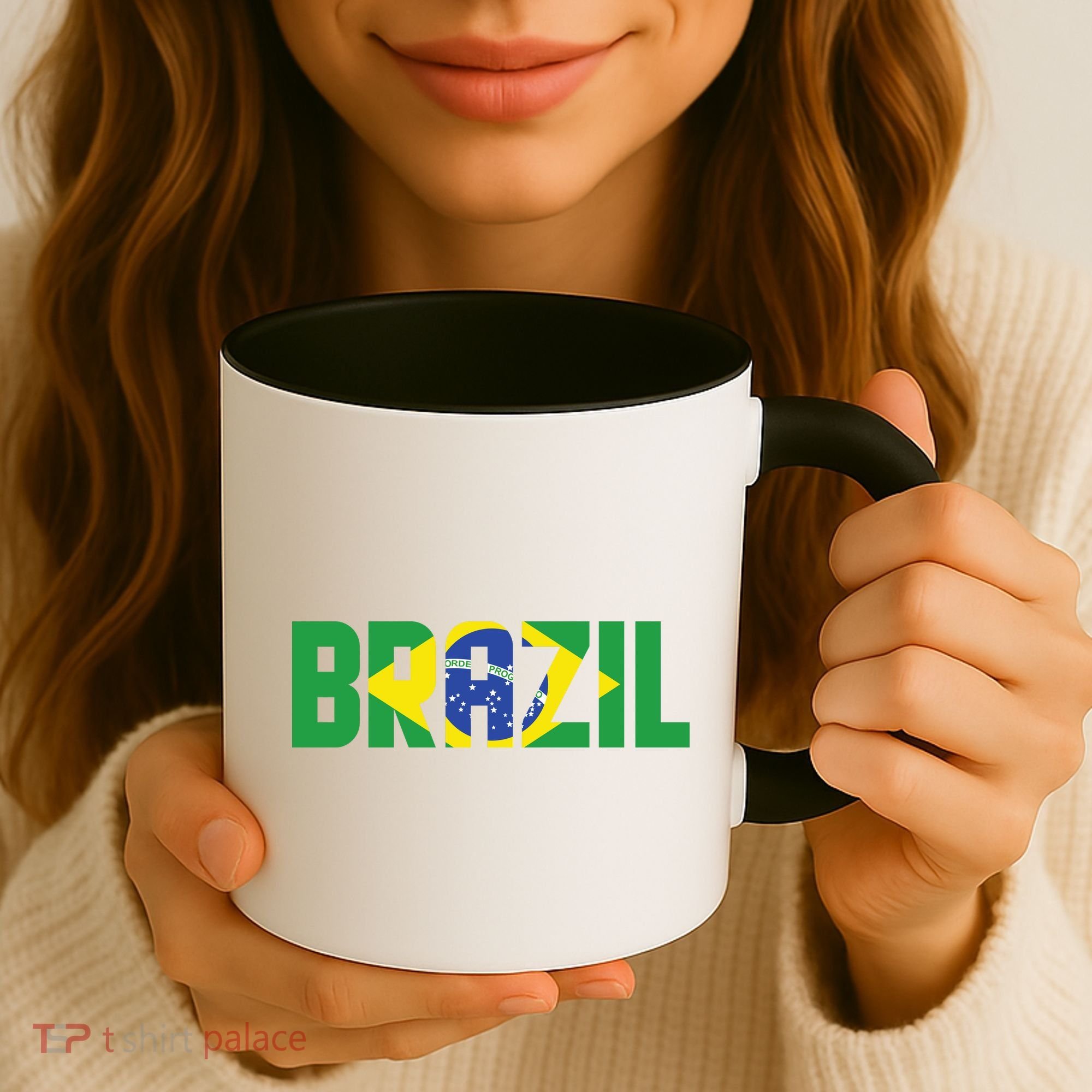 Brazil Flag Lettering Bold Graphic Apparel Coffee Mug