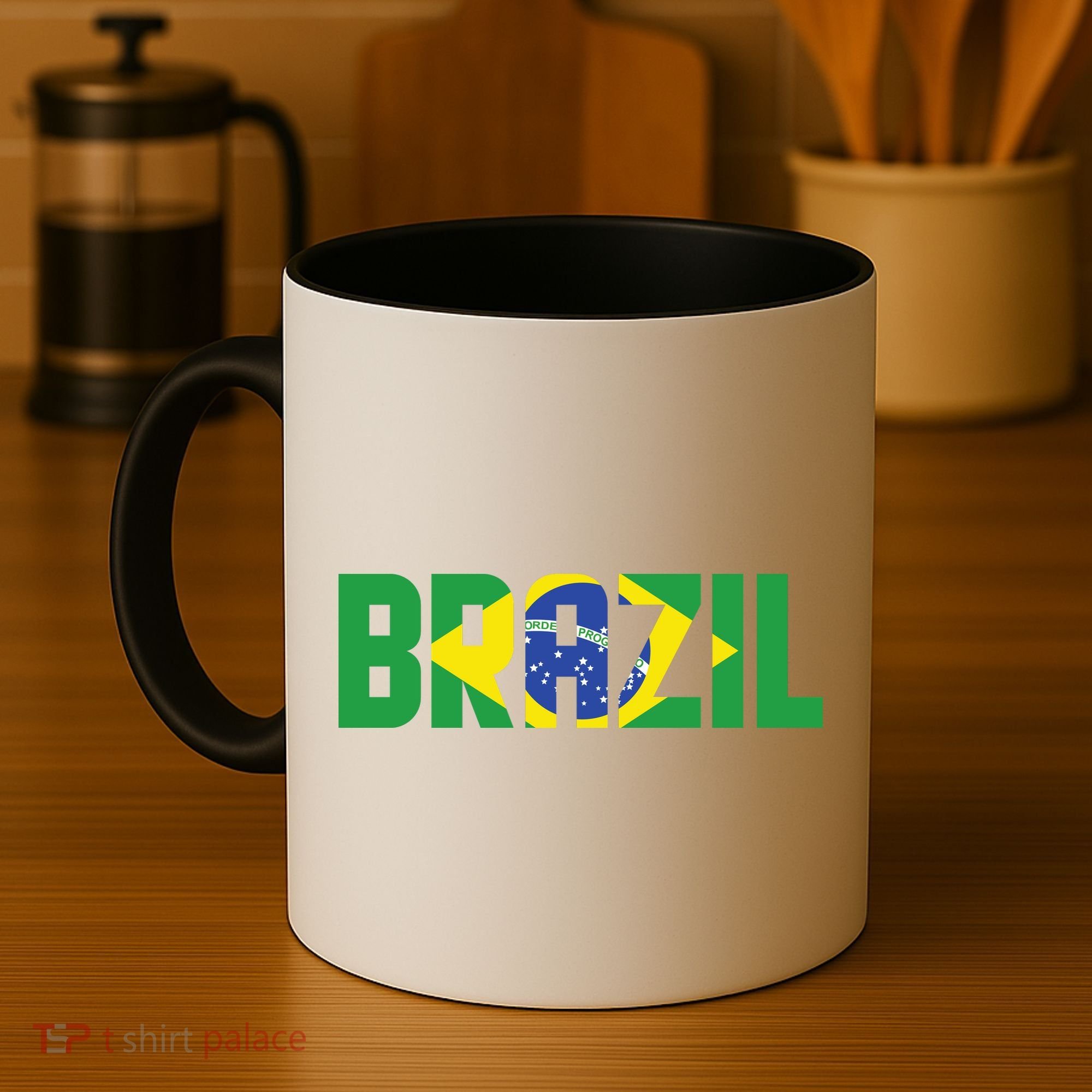 Brazil Flag Lettering Bold Graphic Apparel Coffee Mug
