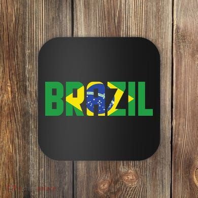 Brazil Flag Lettering Bold Graphic Apparel Coaster
