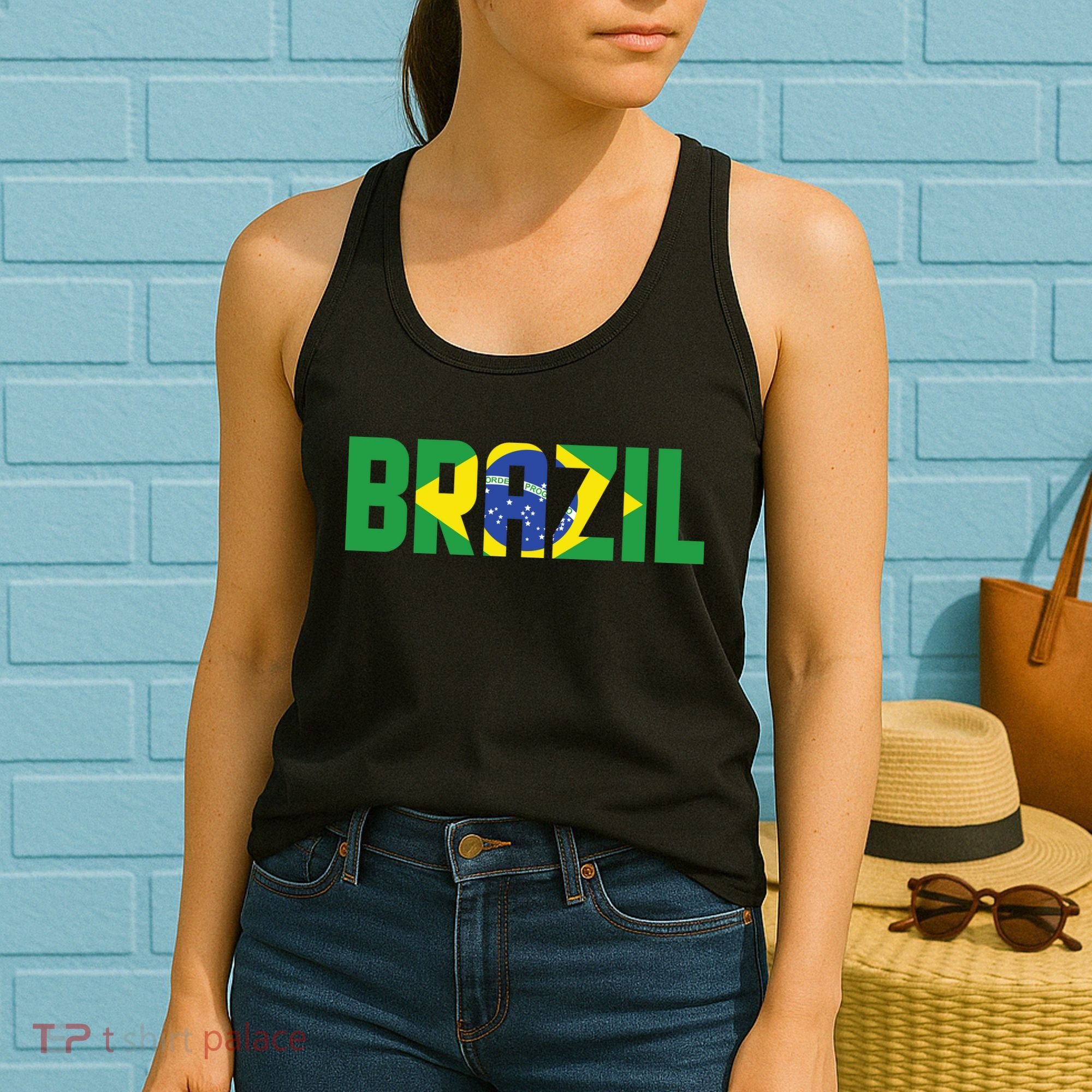Brazil Flag Lettering Bold Graphic Apparel Women's Tank Top
