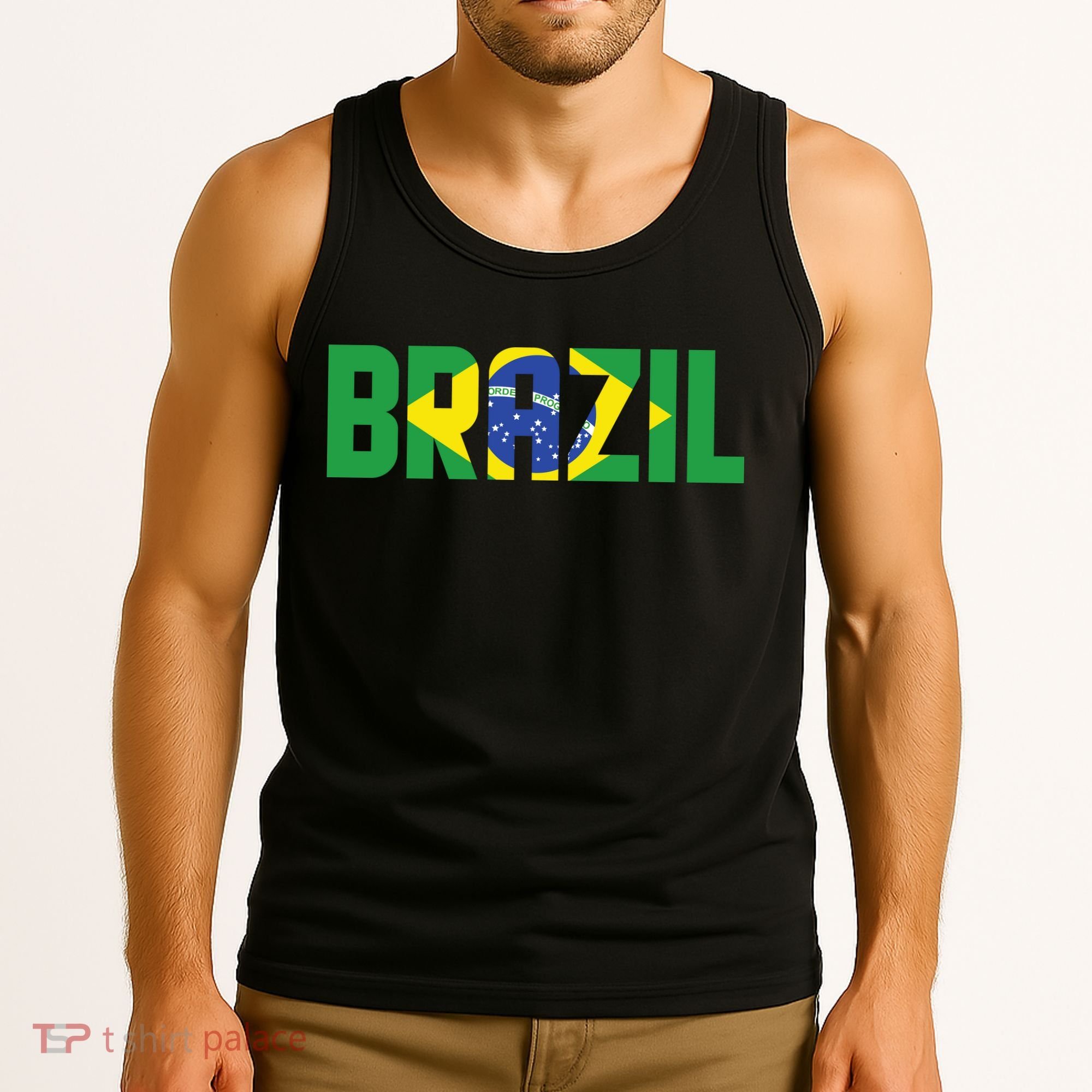 Brazil Flag Lettering Bold Graphic Apparel Tank Top