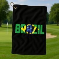 Brazil Flag Lettering Bold Graphic Apparel Golf Towel thumb 1