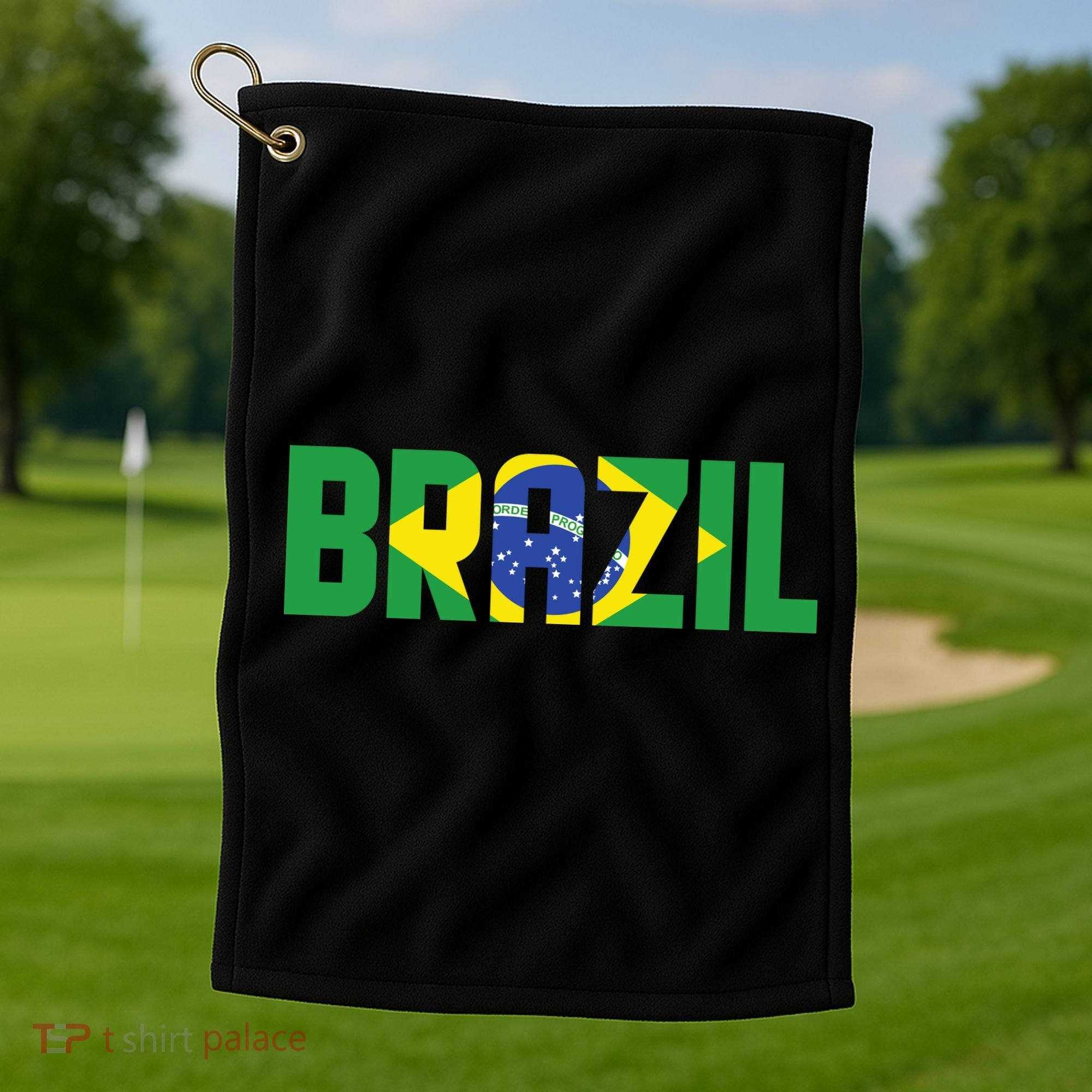 Brazil Flag Lettering Bold Graphic Apparel Golf Towel