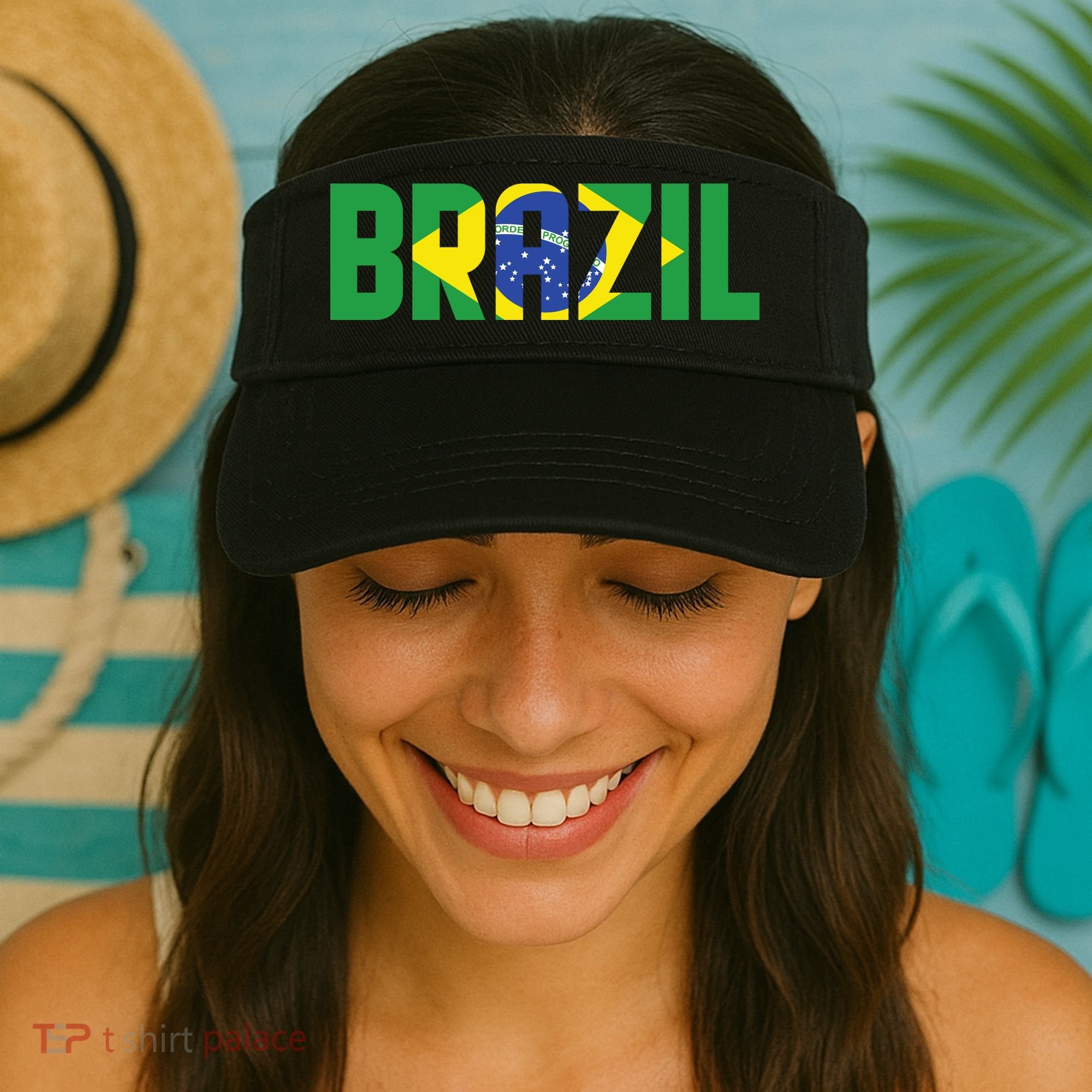Brazil Flag Lettering Bold Graphic Apparel Visor