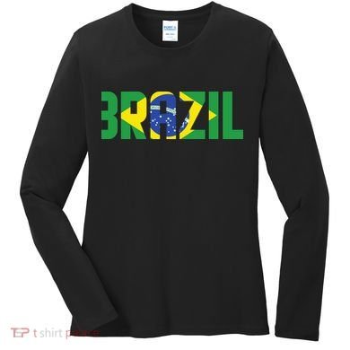 Brazil Flag Lettering Bold Graphic Apparel Women's Long Sleeve Shirt