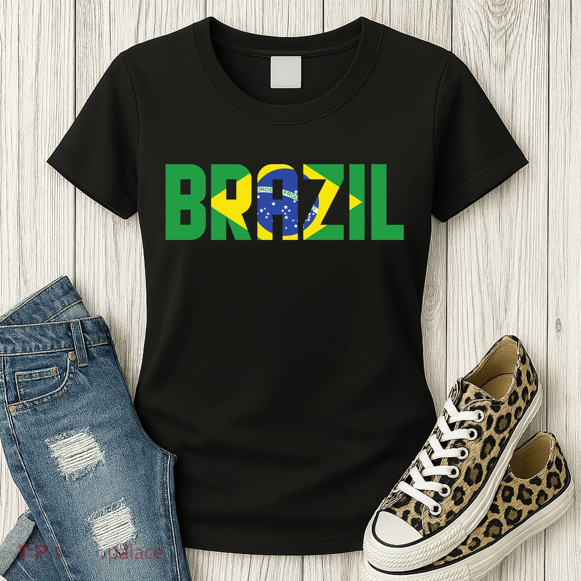 Brazil Flag Lettering Bold Graphic Apparel Women's T-Shirt