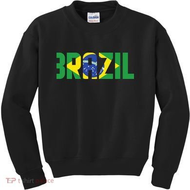 Brazil Flag Lettering Bold Graphic Apparel Kids Sweatshirt