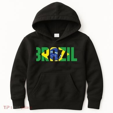 Brazil Flag Lettering Bold Graphic Apparel Kids Hoodie
