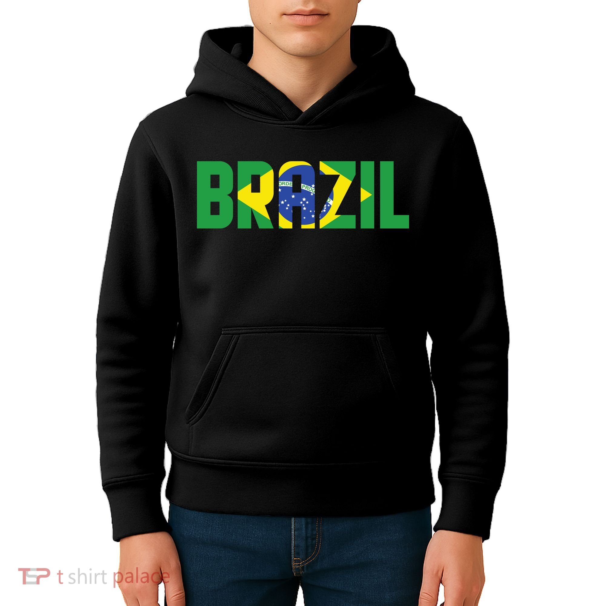 Brazil Flag Lettering Bold Graphic Apparel Kids Hoodie