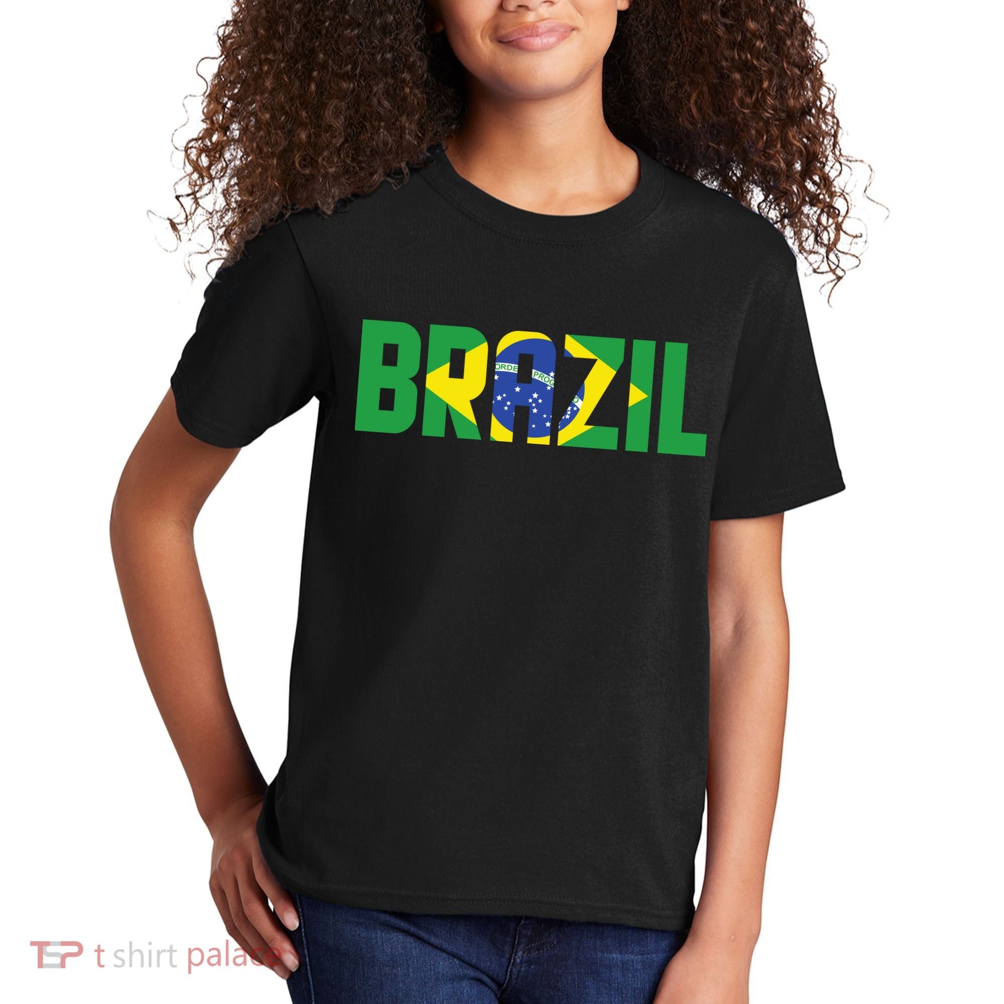 Brazil Flag Lettering Bold Graphic Apparel Kids T-Shirt