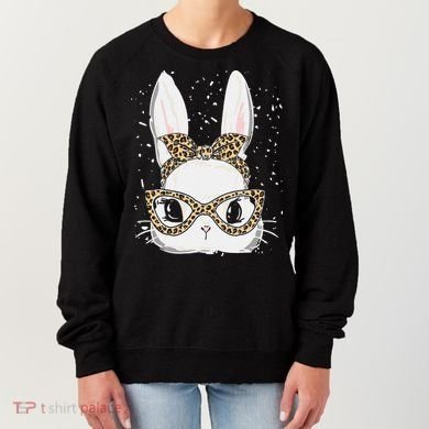 Bunny Face Leopard Glasses Headband Happy Easter Day Women's Women's Sweatshirt