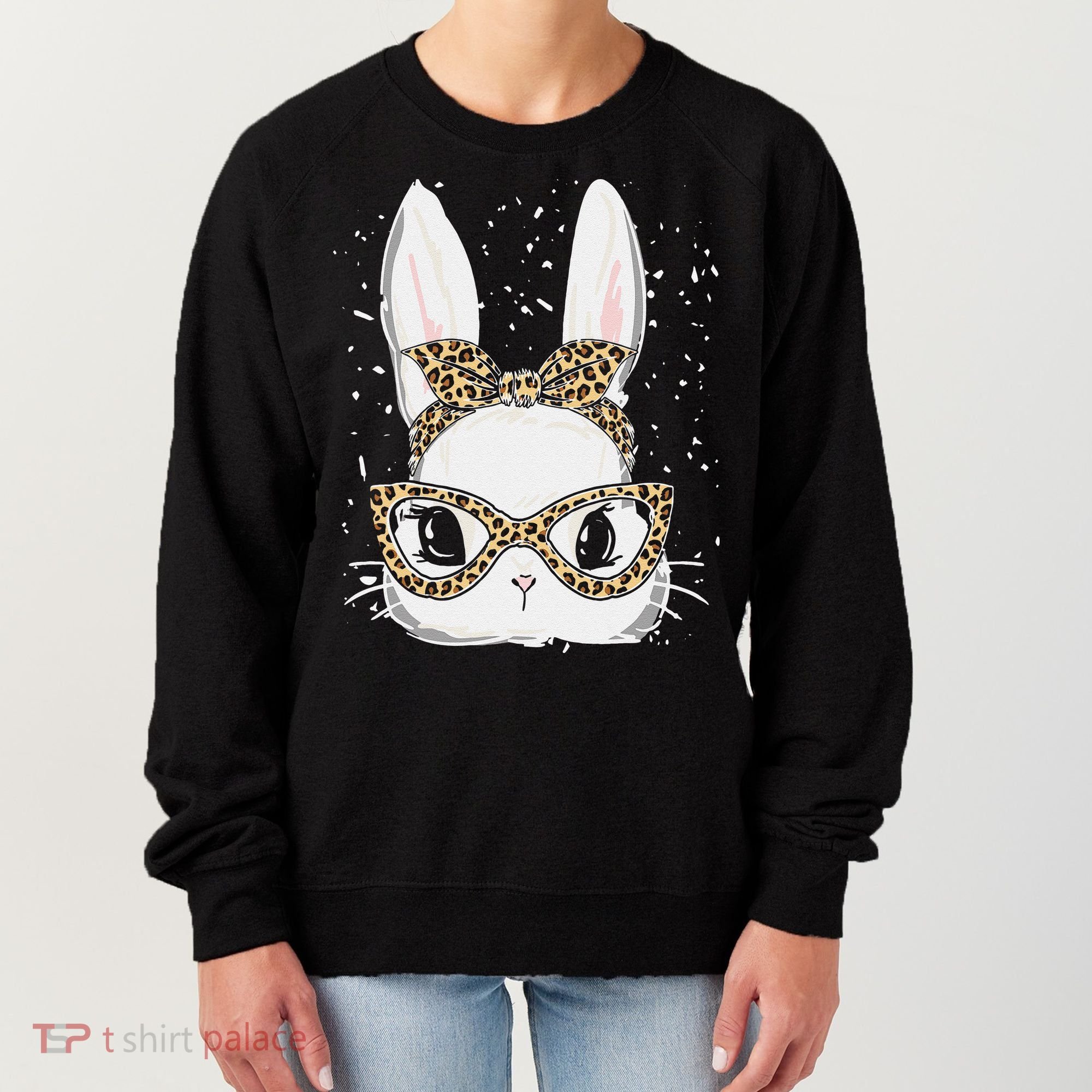 Bunny Face Leopard Glasses Headband Happy Easter Day Women's Women's Sweatshirt