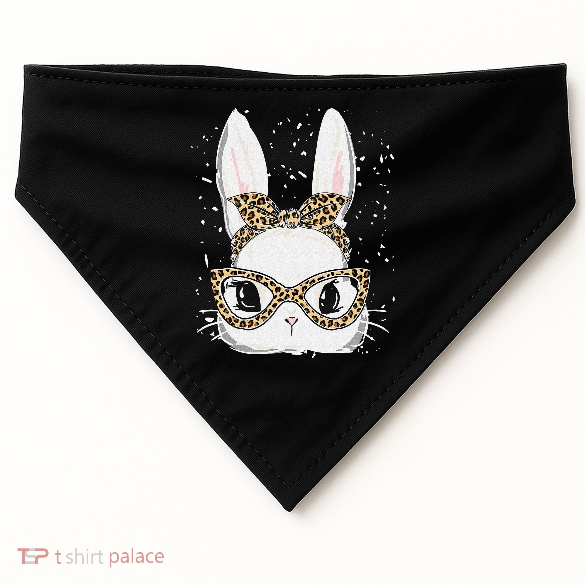 Bunny Face Leopard Glasses Headband Happy Easter Day Women's USA-Made Doggie Bandana