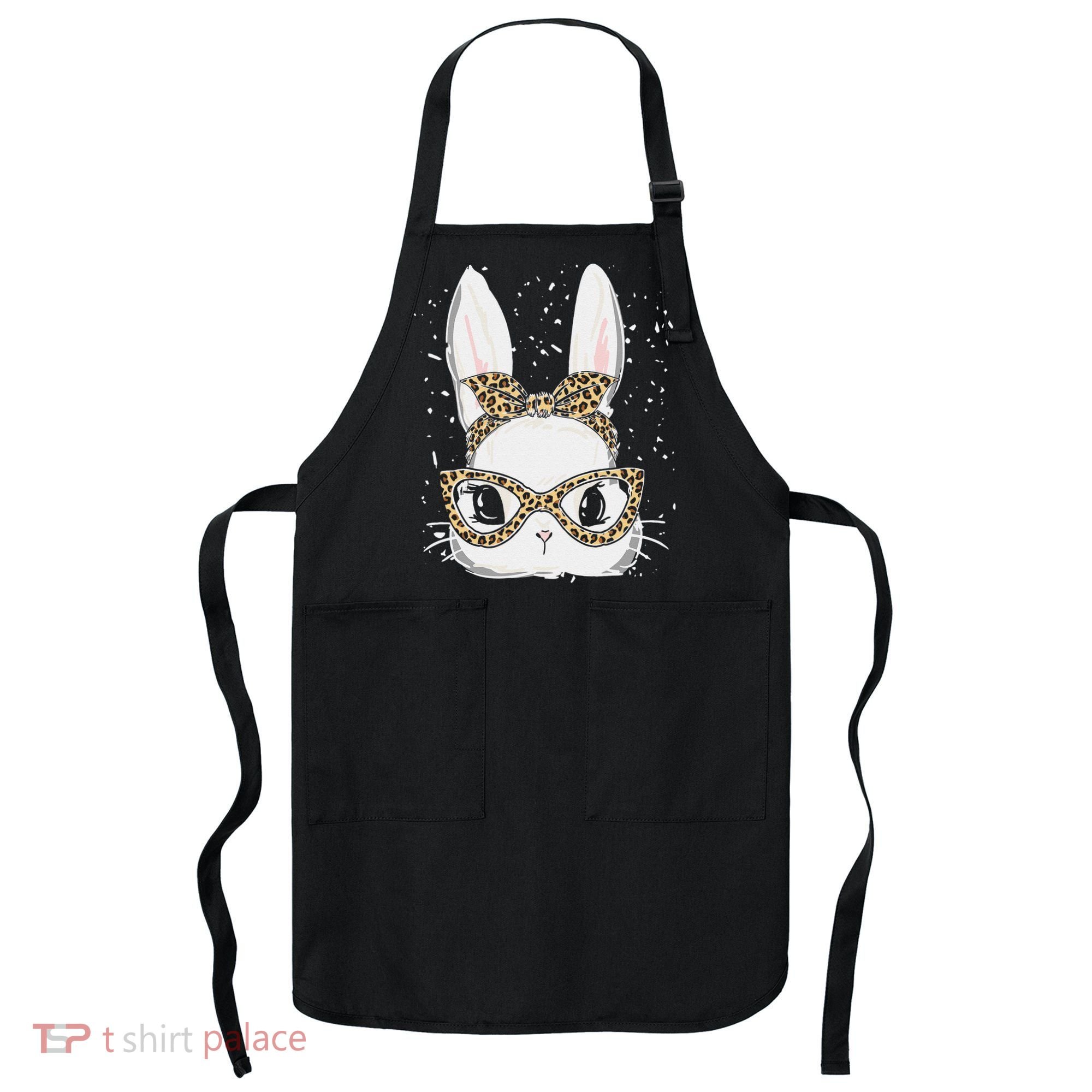 Bunny Face Leopard Glasses Headband Happy Easter Day Women's Apron