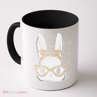 Bunny Face Leopard Glasses Headband Happy Easter Day Women's Coffee Mug thumb 0