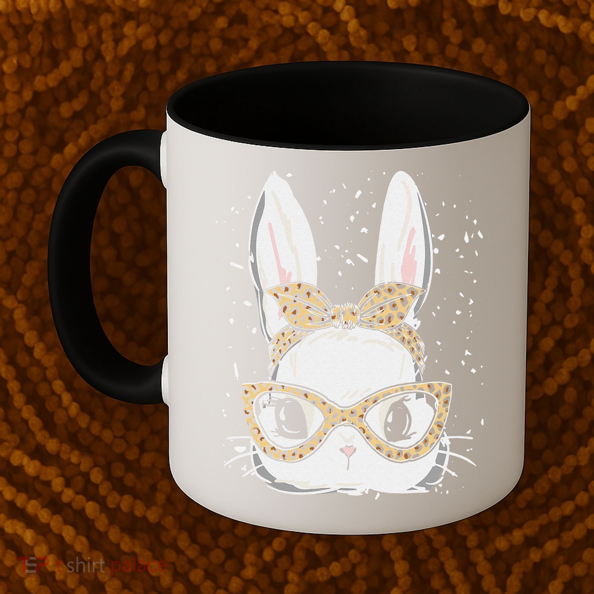 Bunny Face Leopard Glasses Headband Happy Easter Day Women's Coffee Mug