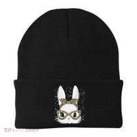 Bunny Face Leopard Glasses Headband Happy Easter Day Women's Beanie thumb 0
