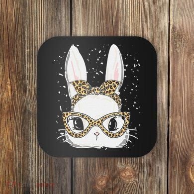 Bunny Face Leopard Glasses Headband Happy Easter Day Women's Coaster