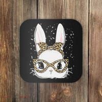 Bunny Face Leopard Glasses Headband Happy Easter Day Women's Coaster thumb 0