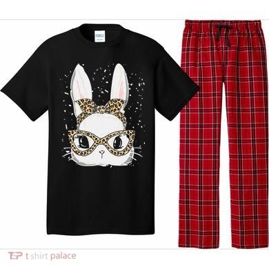 Bunny Face Leopard Glasses Headband Happy Easter Day Women's Pajama Set