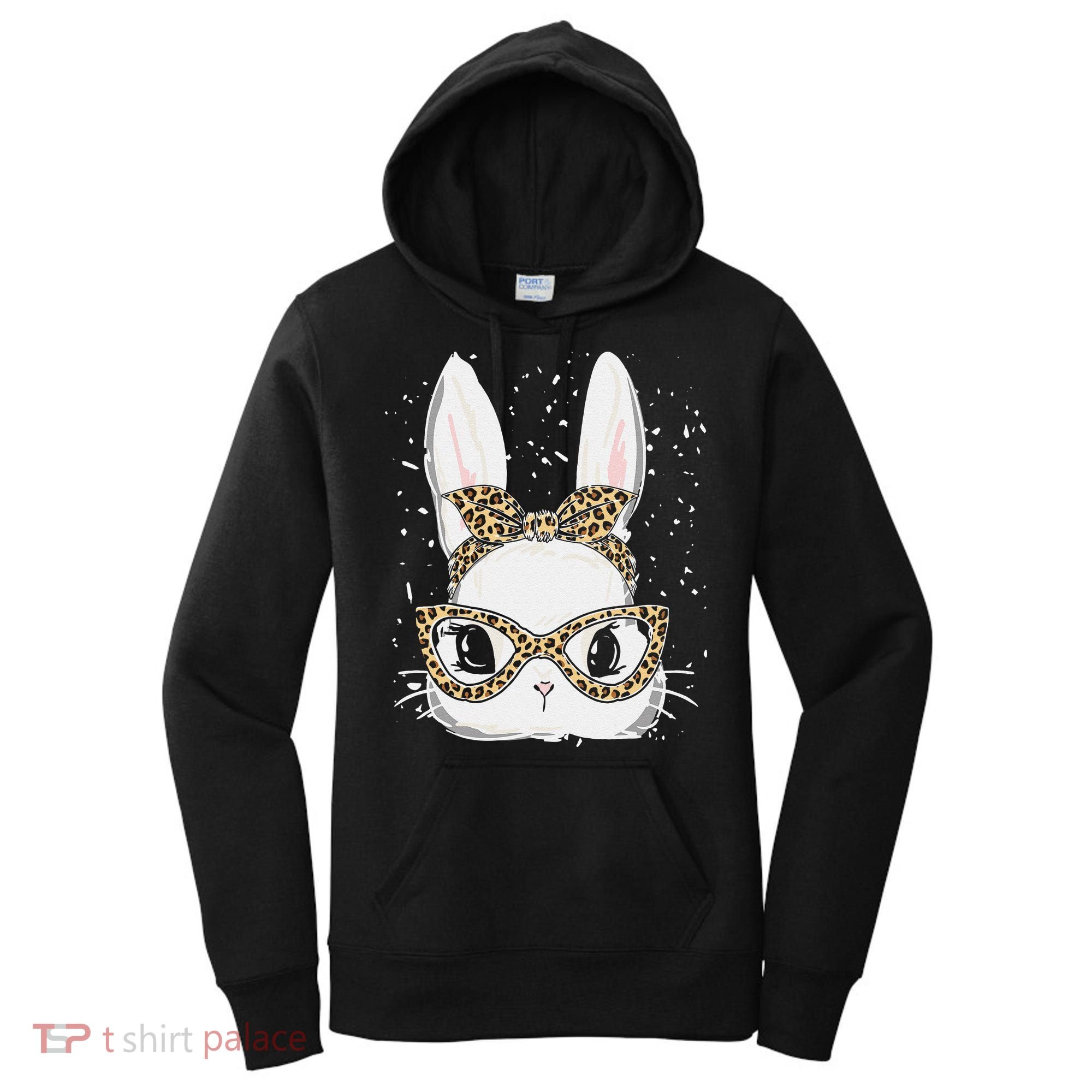 Bunny Face Leopard Glasses Headband Happy Easter Day Women's Women's Hoodie