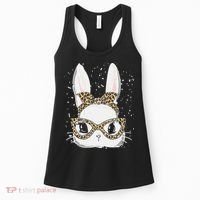Bunny Face Leopard Glasses Headband Happy Easter Day Women's Women's Tank Top thumb 0